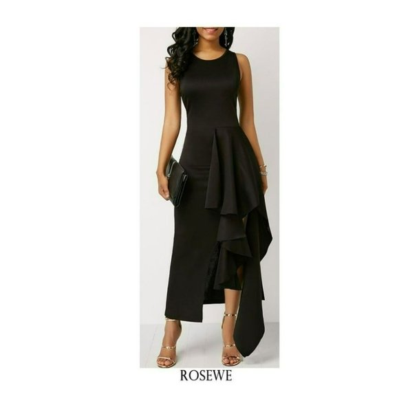 Cocktail Maxi Dress with side open leg Ruffle Size Large Unique style - Picture 8 of 8